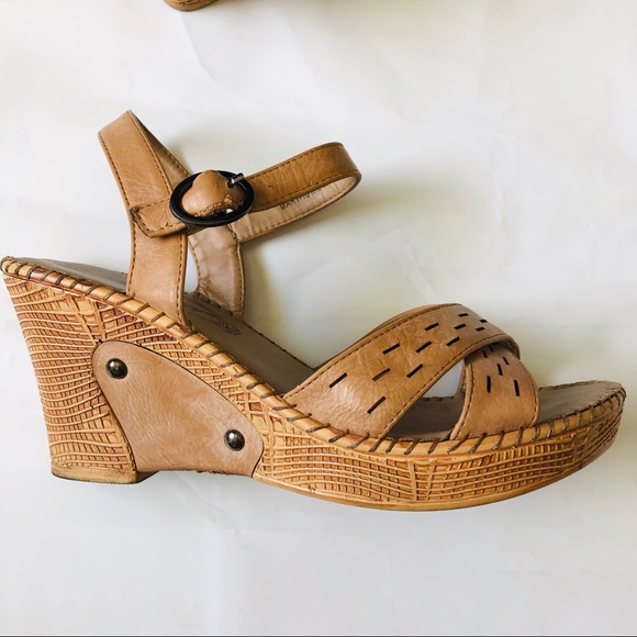Tan Wedge Sandals with ankle buckle - Picture 2 of 4